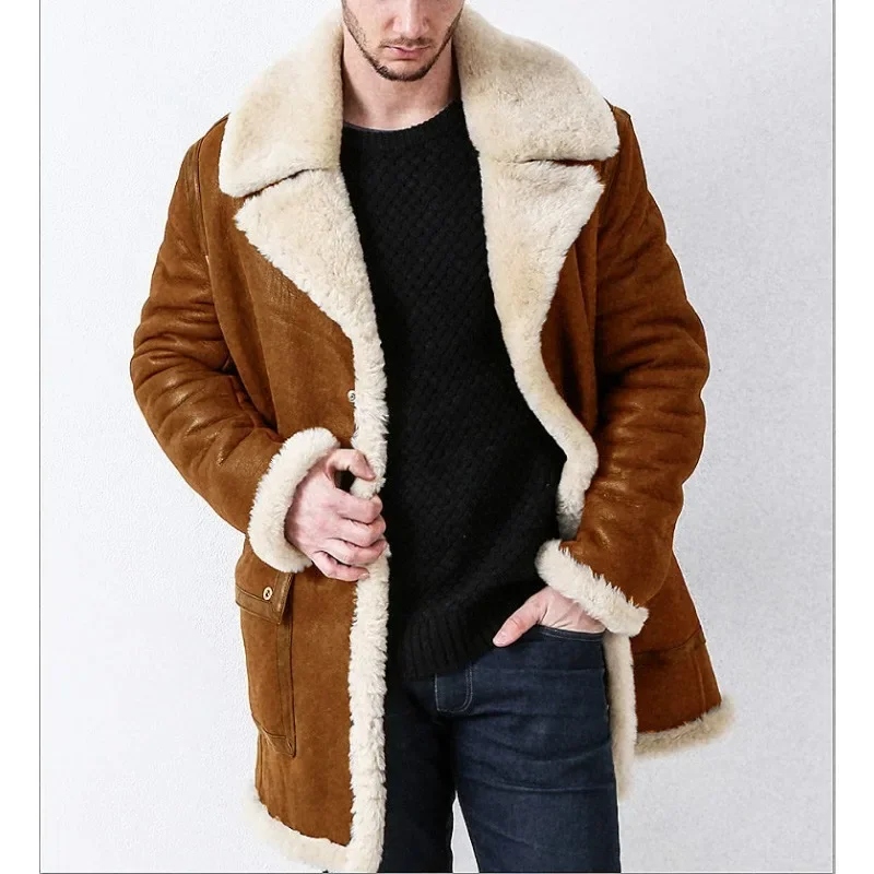 2024 Autumn Winter New Jacket Thickened Fur Integrated Men\'s Coat Imitation Leather Velvet Long Coat Casual Men Jacket Clothing