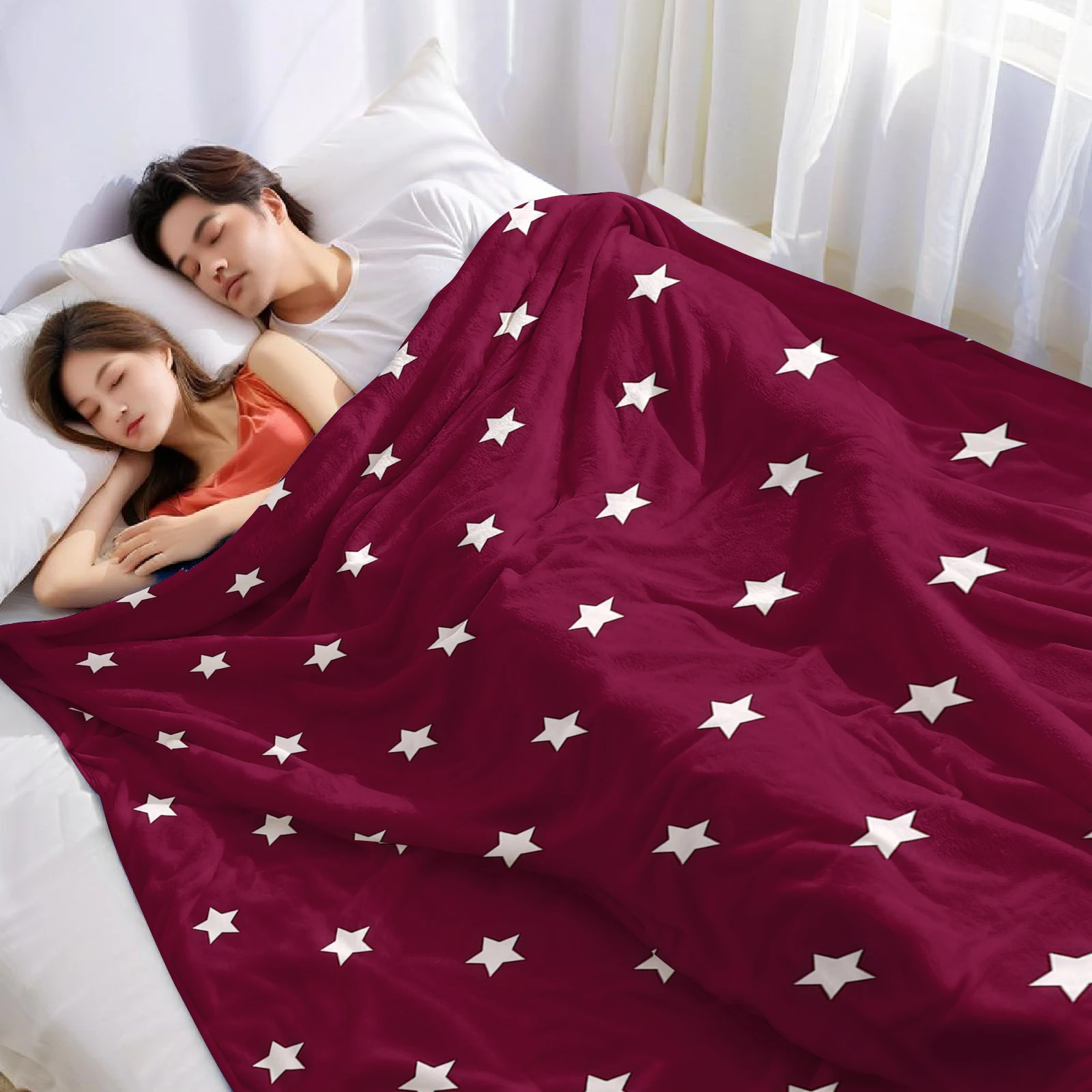Burgundy Star Ultra Soft Sherpa Fleece Blanket Fluffy Warm Thick Throw for Sofa Bedroom Couch Holiday Home Decor Gift