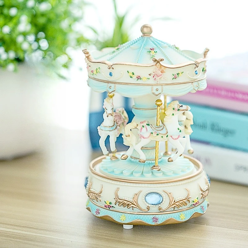 Handmade Resin Carousel Music Box Birthday Gift Song Home Decoration Collectibles Children's Toys