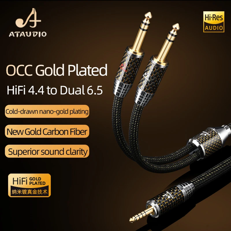 

HiFi кабель 4,4 мм на двойной 6,5 мм для микшера динамика, усилителя OCC, позолоченный Y-разветвитель, адаптер 4,4 мм «папа» на двойной разъем TRS 6,5 мм