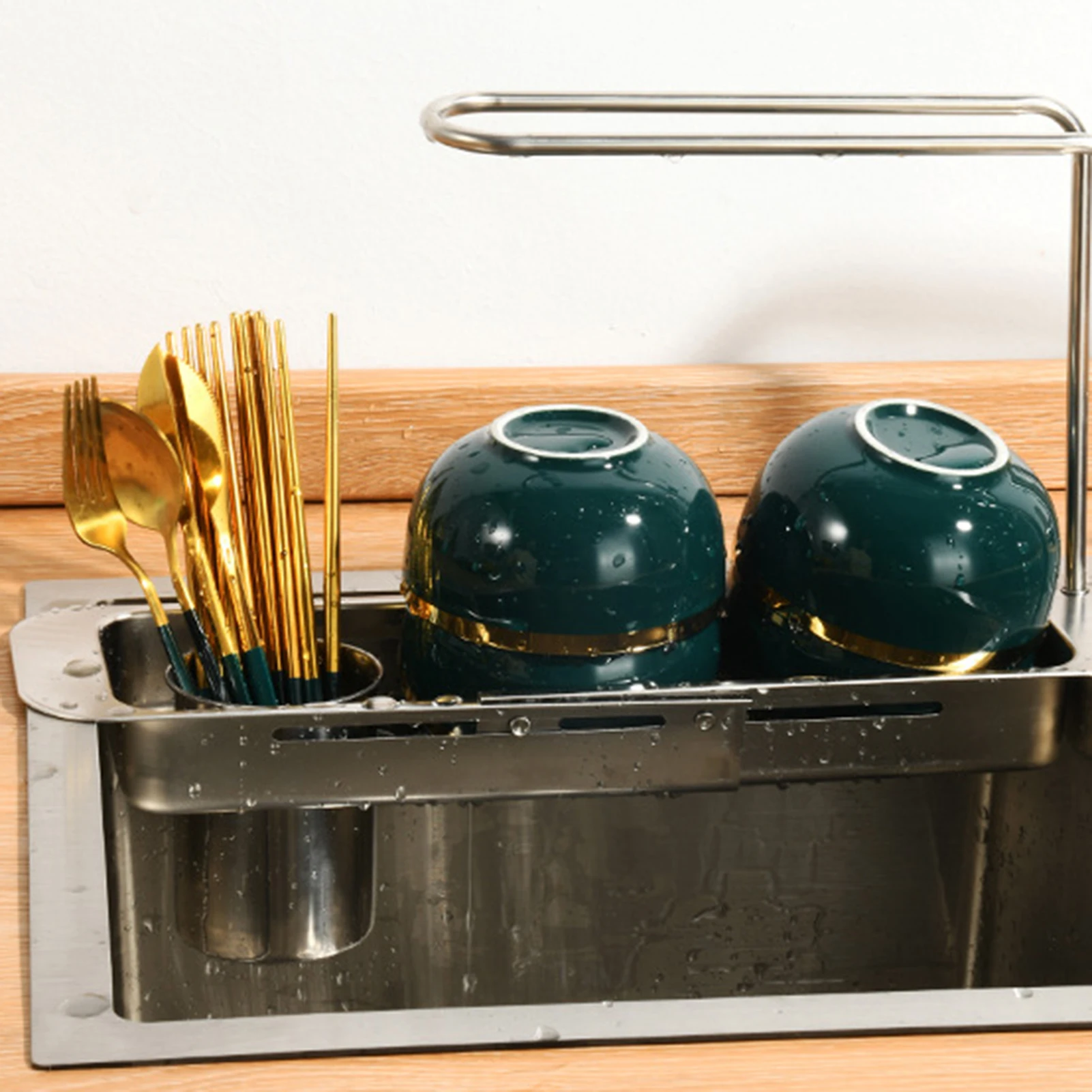 Stainless Steel Sink Drain Basket for Kitchen Homeowners Adjustable Dish Rack Space Saving Organizer Durable Rustproof
