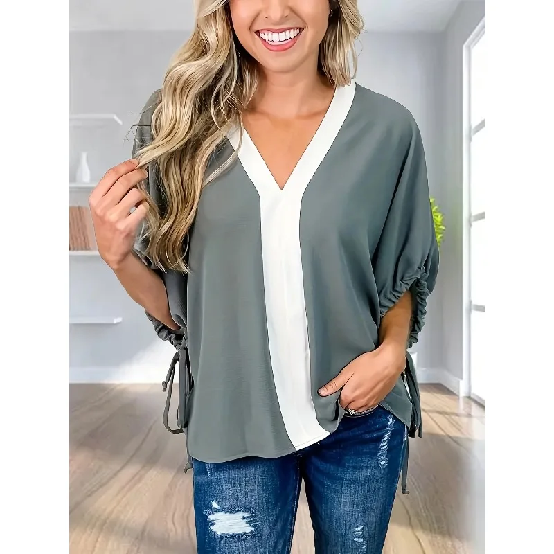 

Женская одежда больших размеров 1XL-5XL, новая модная футболка, футболка с коротким рукавом, женская повседневная свободная рубашка с v-образным вырезом