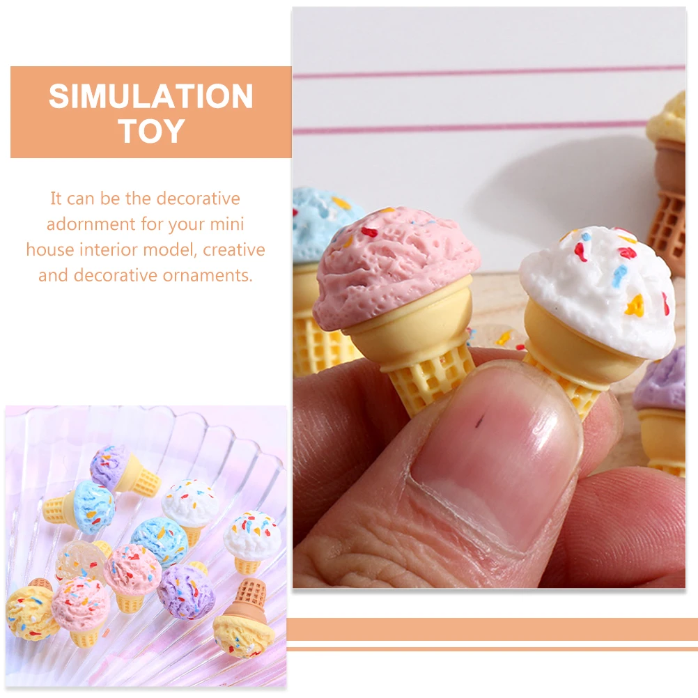 

24pcs Mini Ice Cream Cone Food Ornaments Resin House Accessories Kitchen Props Simulation Toy Decorations