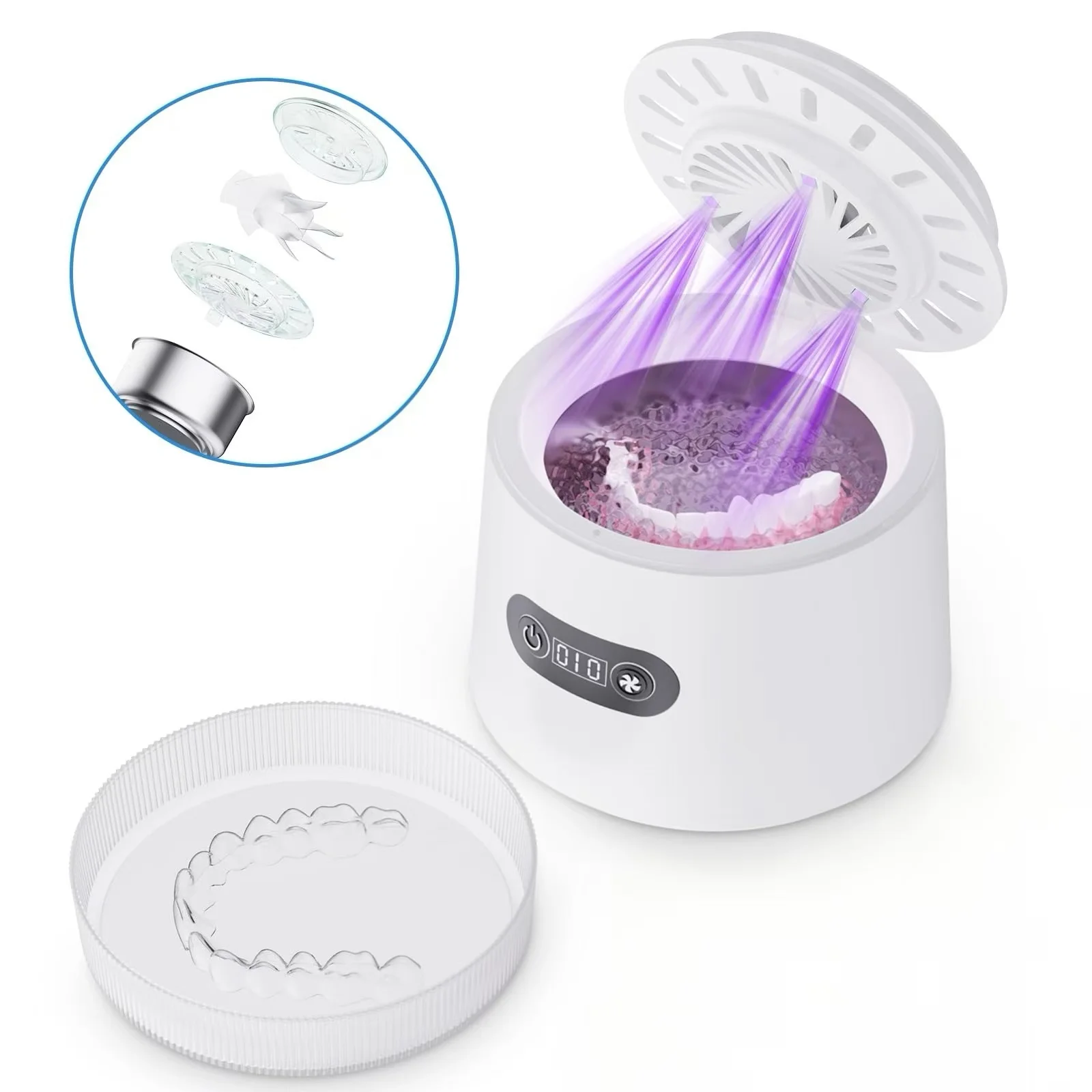 

Ultrasonic Retainer & Denture Cleaner, 45kHz with Dry & Digital Timer for Retainers, Aligners, Jewelry, Rings, Mouth Guards