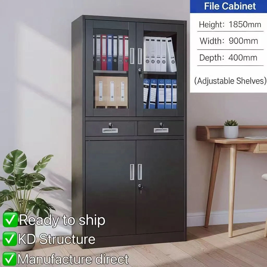Steel Storage Black Filing Cabinet With 2 Lockable Drawers, Large Capacity Adjustable Shelves-for School Office Library Hospital