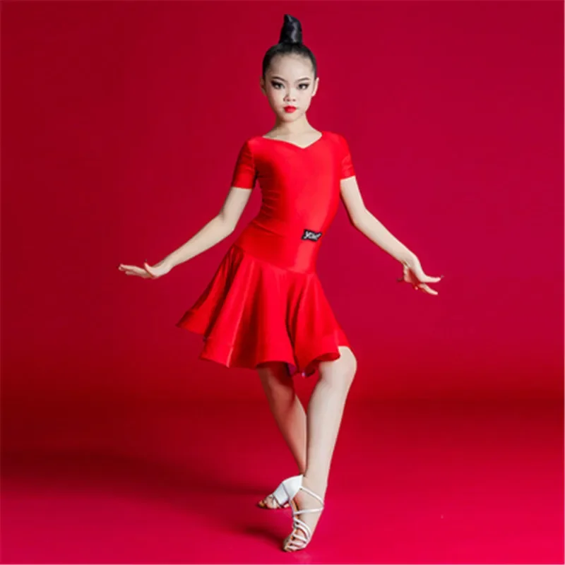 Mädchen Kurzarm Standard Latin Dance Kleid Kinder Ballsaal Tanz Kleider Kinder Salsa Rumba Cha Cha Samba Tango Top und Rock