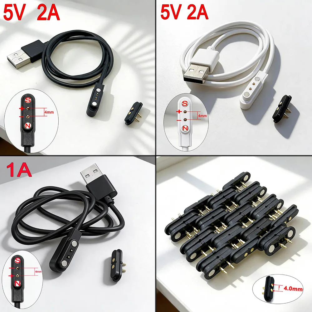 1 Sets Magnetic Usb Charging Cable Smart Watch 4.0mm Male Female Pogo Pin Connector Power Solution 2 Pin Contact Pad PCB Solder