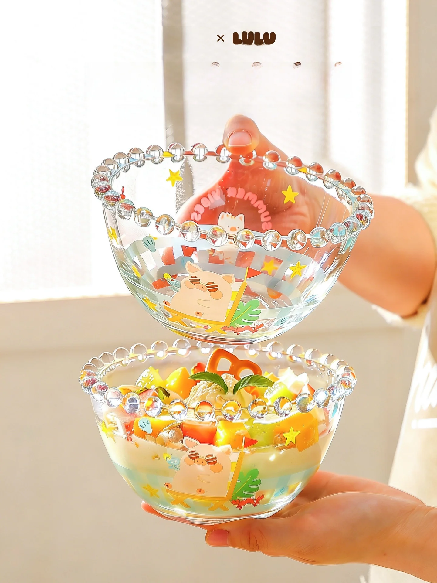 Tazón de Vidrio Transparente Kawasimaya Lulu Pig, Tazón para Postre, Fruta, Ensalada, para Niñas, Alto Valor Estético, para Avena, Yogur