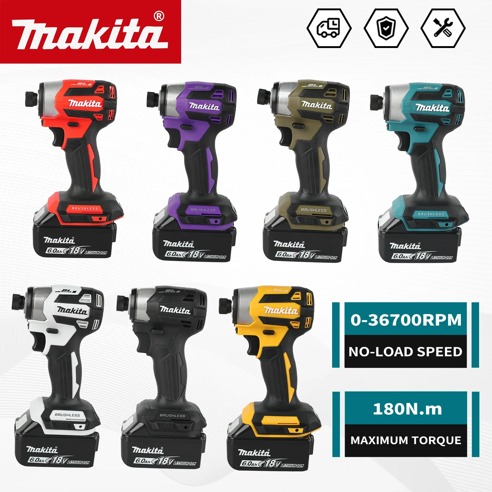 Makita 18V Cordless Impact Driver LXT BL Brushless Motor Electric Drill Wood/Bolt/T-Mode 180 N·M Rechargeable Power Tools DTD173