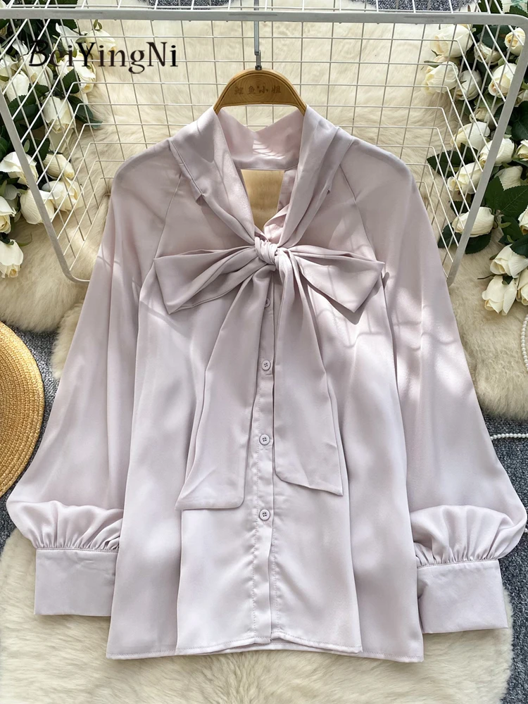 Beiyingni Volwassen Kantoor Dames Shirts Elegant Casual Volledige Mouw Knoppen Blusas voor Vrouwen Luipaard Print Losse Lace-up Tops 2025