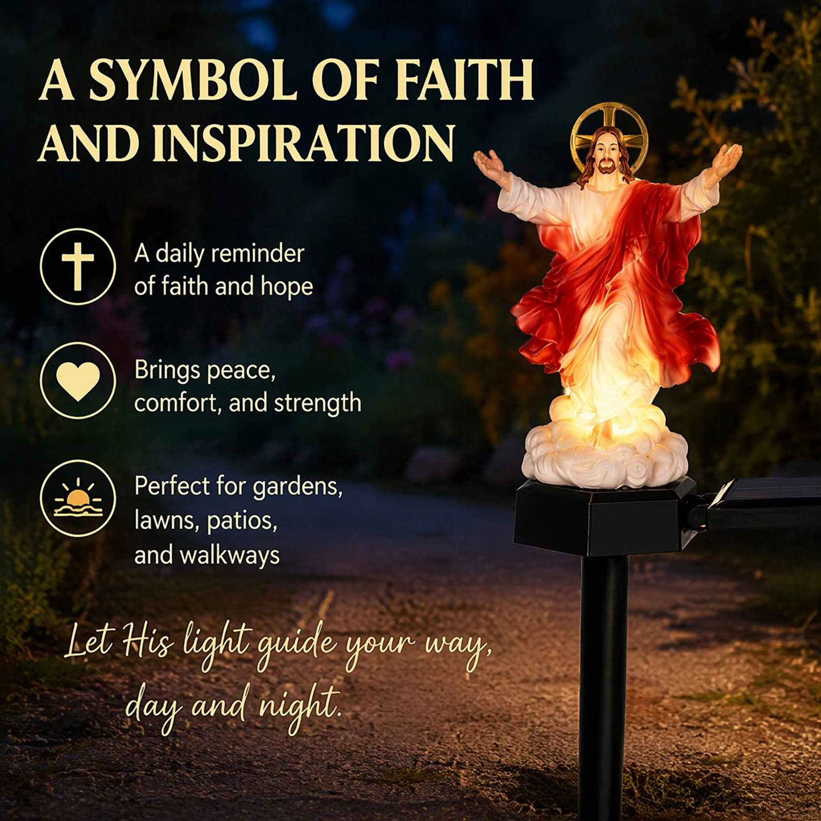 Solar-Powered Lighted Jesus Figurine with Glowing Night Lamp & Versatile Blessed Father Figure Secure Design for Christian Pray