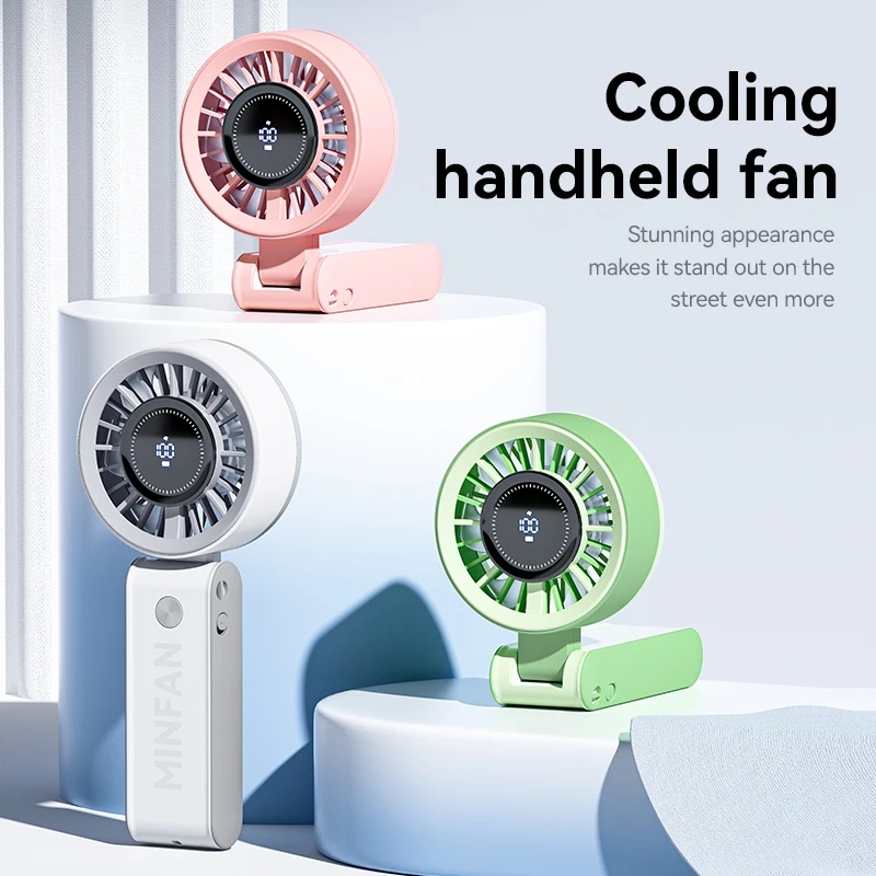 2026 New Handheld Fan USB Mini Portable Desktop Fan  Digital Display Foldable Neck Mounted Fan OEM/ODM Customization Available