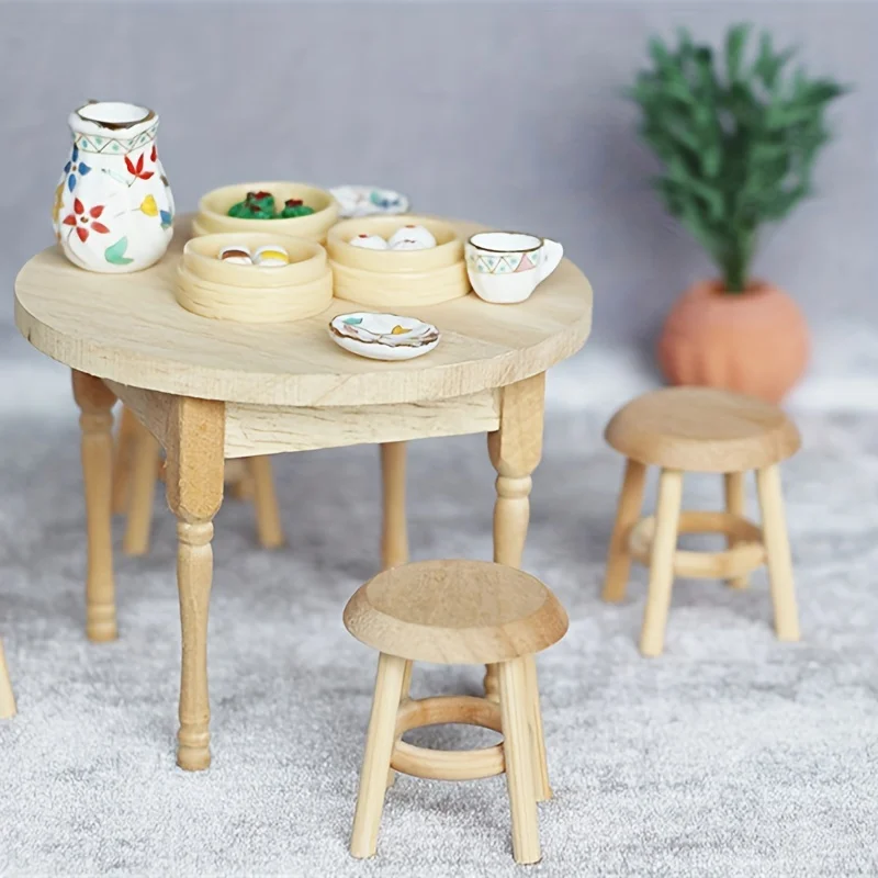 1pc casa delle bambole in miniatura sgabello rotondo in legno massello modello Playhouse camera da letto soggiorno decorazione scena ornamento accessorio mini sgabello