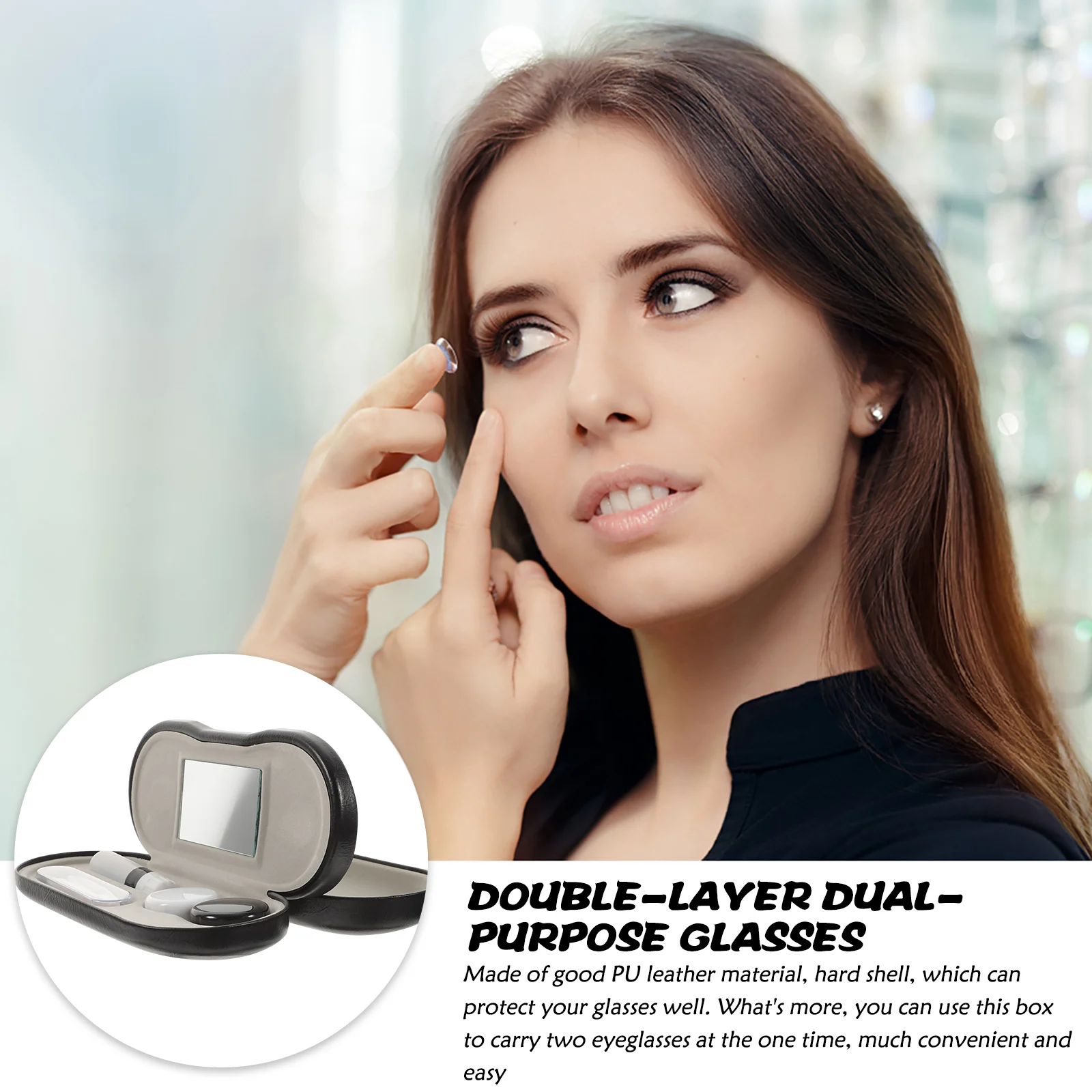 

Double Layer Glasses Case Portable Eyeglasses Sunglasses Box Hard Shell Travel Organizer Black White Storage