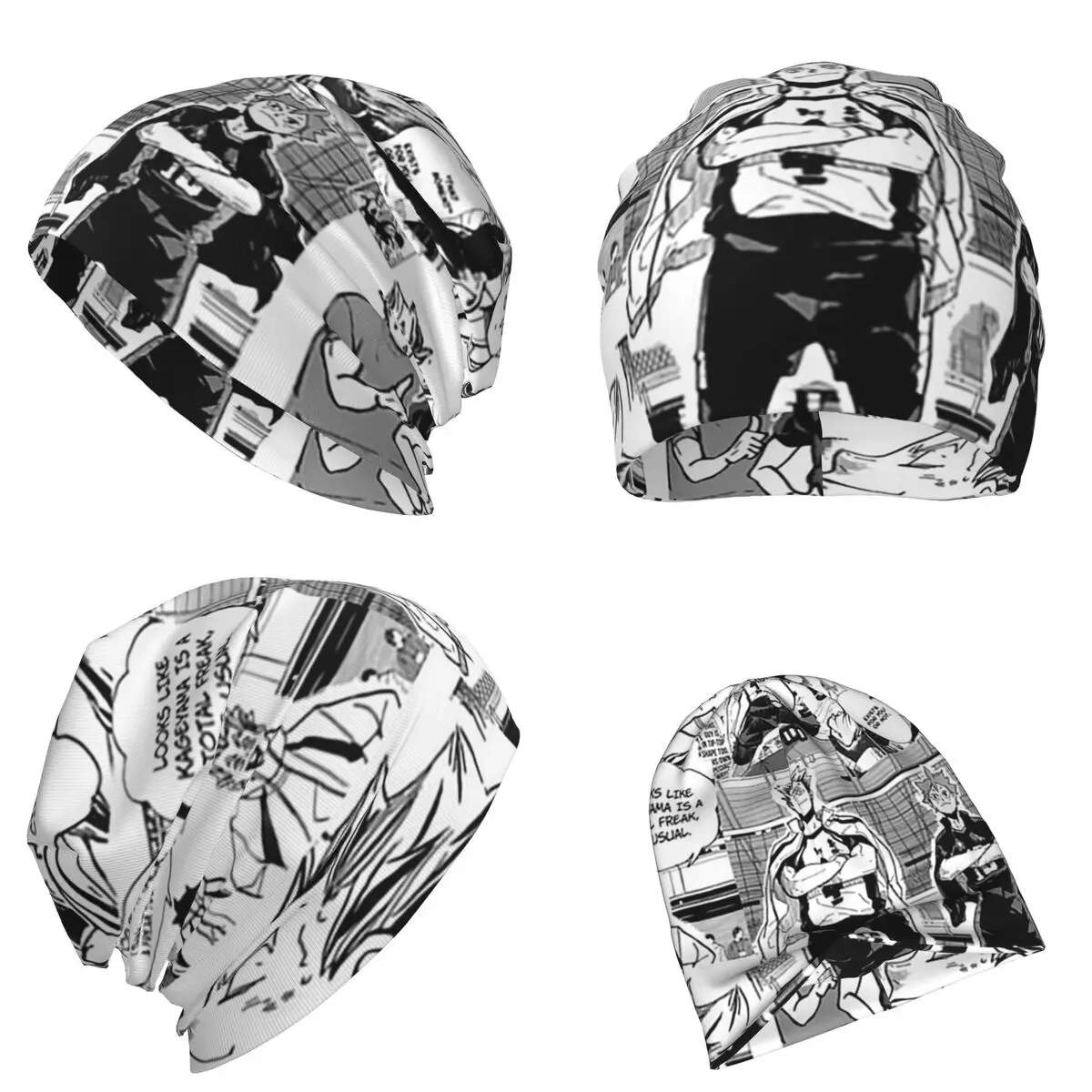 Бокото Манга Коллаж Теплая вязаная шапка Модная шапка-капот Осень-зима Уличные шапки Шапки для взрослых унисекс