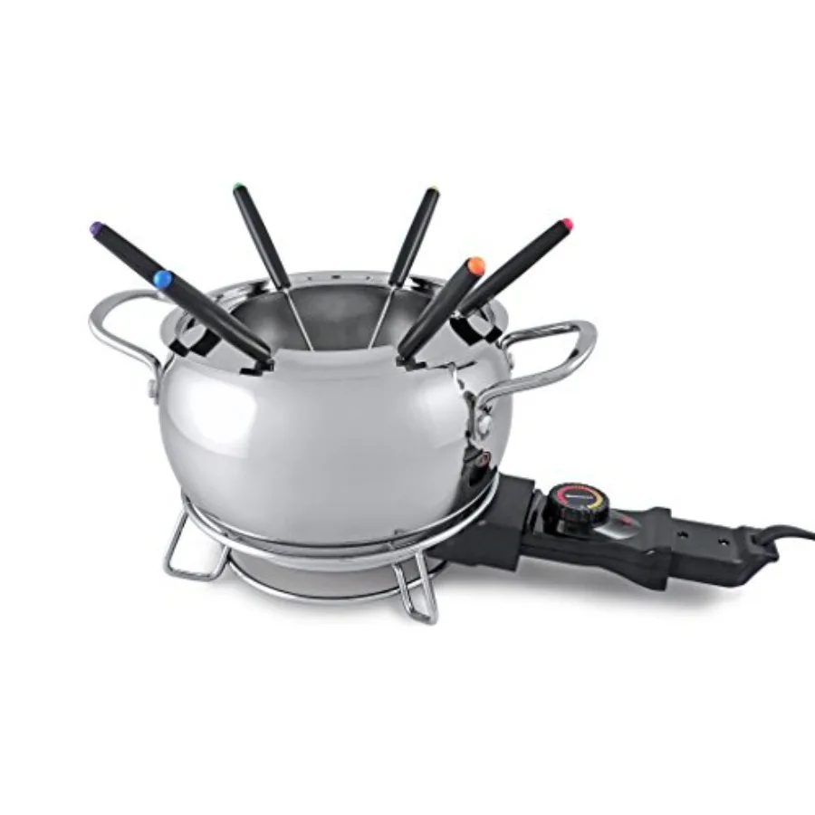 

Mont Brule 9-Piece Electric Fondue Set for Cheese Chocolate Melting Stainless Steel Black Adjustable Temperature Control Ideal