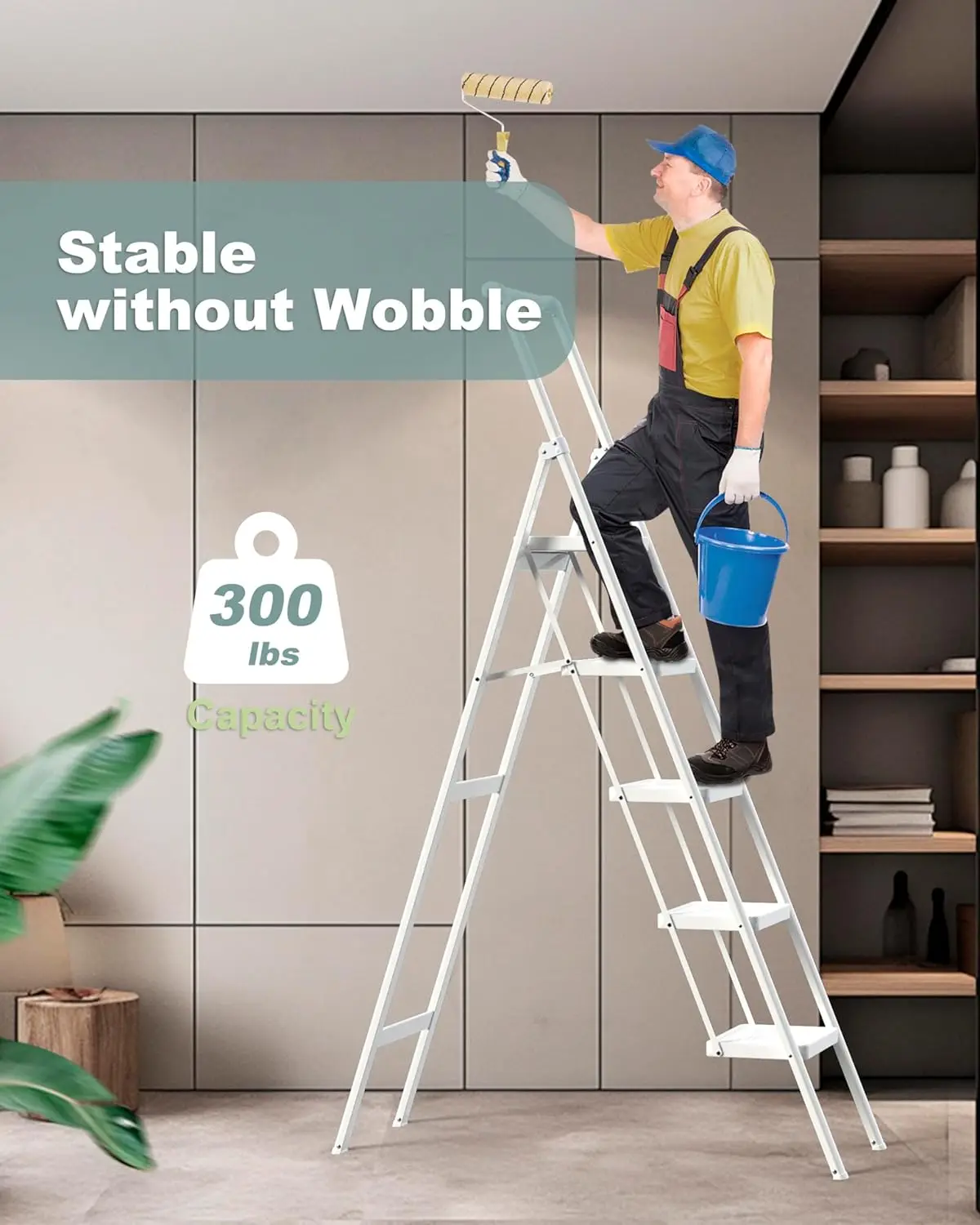 Ladder, Folding Step Stool with Handgrip and Anti-Slip Wide Pedal, Portable Stepladder for Kitchen, Home, Library, Office (300 l