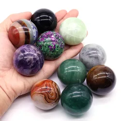 1PC 40mm Natural Crystals Stones Ball Polished Globe 7 Chakr Massaging Reiki Healing Gem Sphere Gemstone Home Decor Specimen