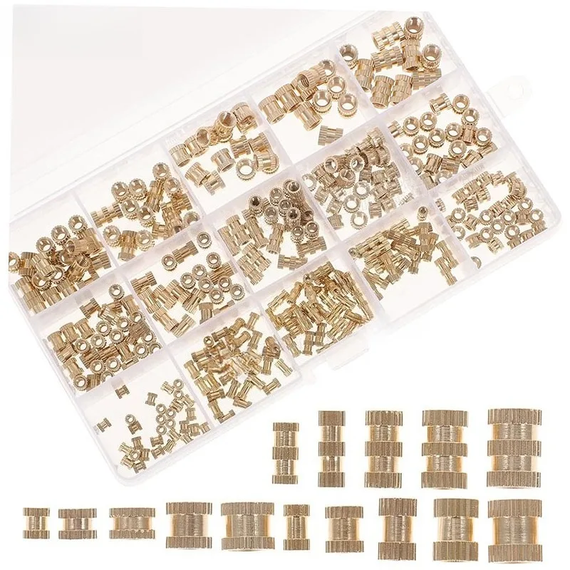 330PCS Brass Knurled Inserts Nuts Set, Threaded Embedded Nuts for Injection Molding M2 M3 M4 M5