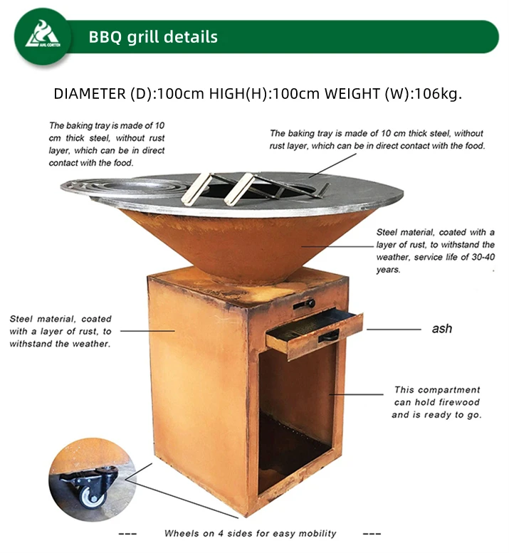 Corten Steel Rust Style Bbq Grill Charcoal Camping Fire Grill Camping Smokeless Outdoor Fire Pit