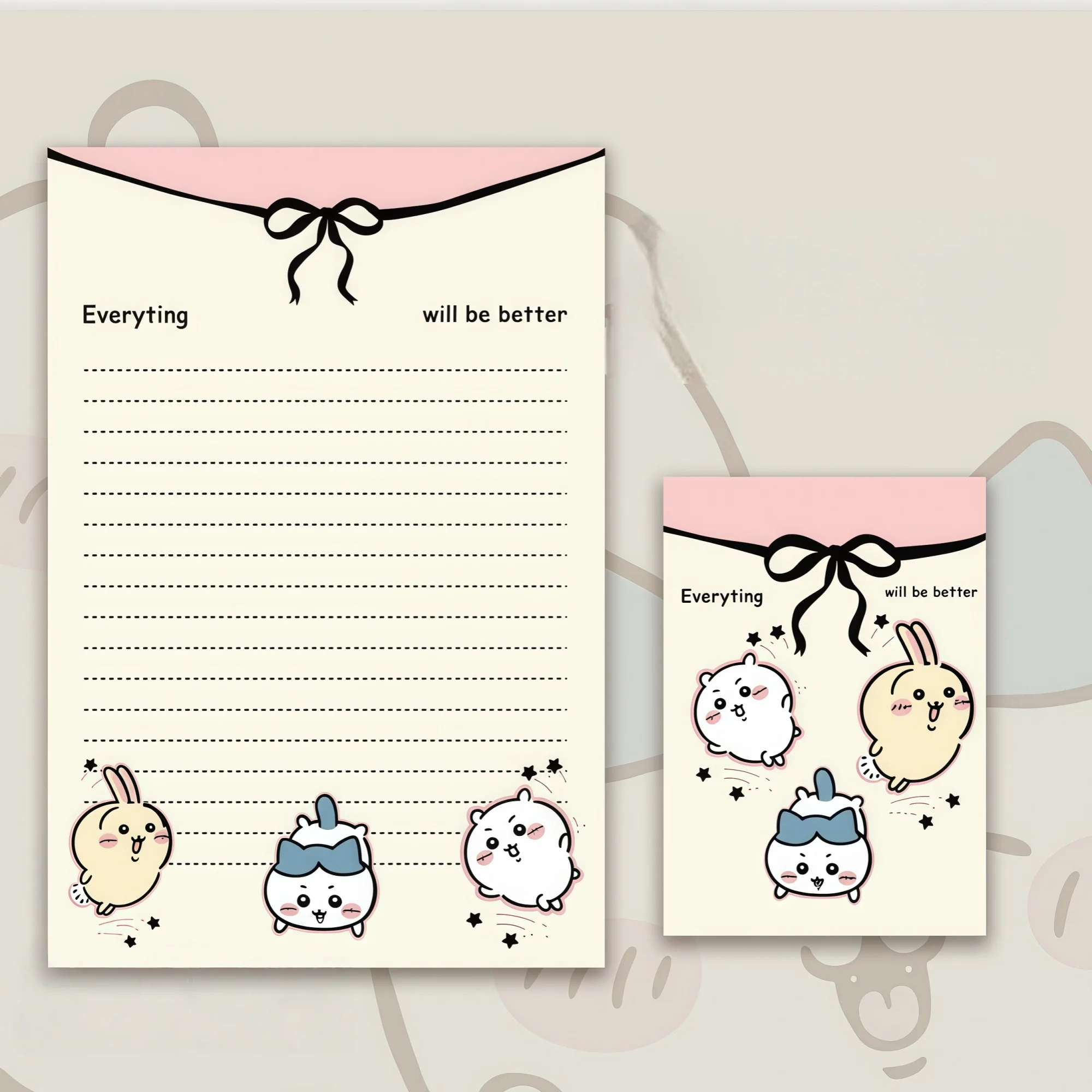 Chiikawa Briefpapier- und Umschlag-Set: 4 Umschläge, 4 Niedliche Anime Hachiwari Kaninchen Liniertes Briefpapier-Set – Schreibgeschenk für den Schulanfang – Detail 4
