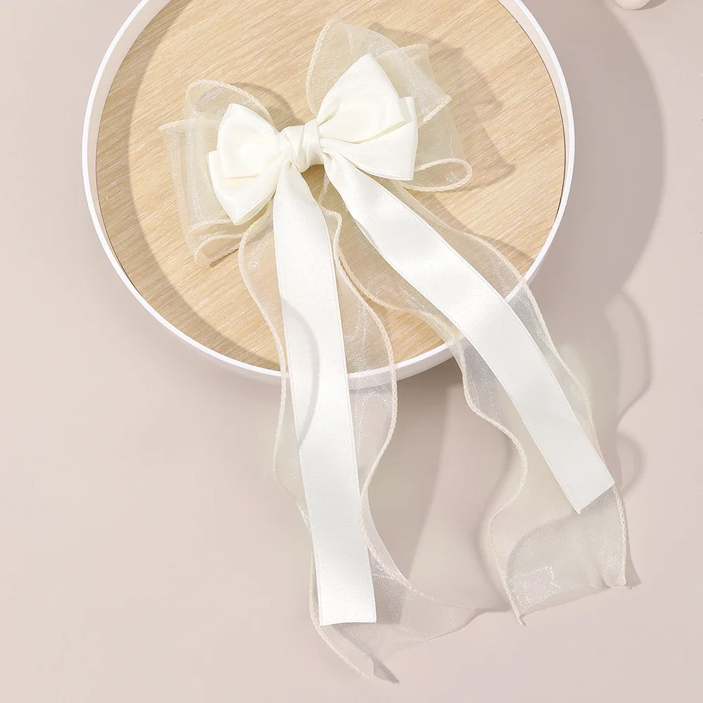 Mädchen-Haarspange aus Chiffon mit Schleife, elegante Haarspangen mit langem Band für Kinder, Hochzeit, Abschlussball, Alltag, französischer Stil, Haar-Accessoires – Detail 7