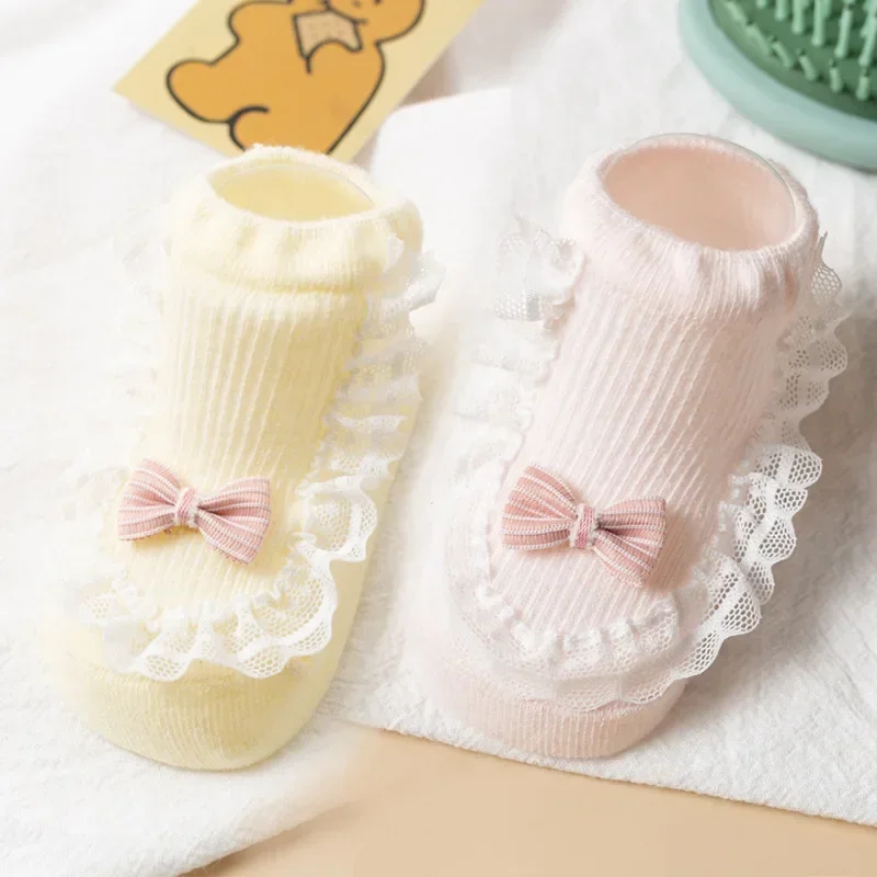 2Pairs Spring Summer Thin Cotton Newborn Infant Baby Girls Socks Toddler Children Cute Lace bow Short Stockings 0-3 Years Old