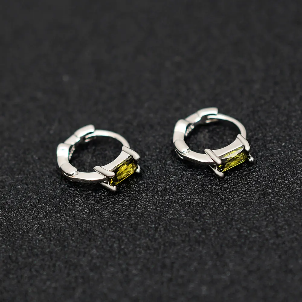 Huggies Earrings Purple white Green Blue Red Square Heart Silver Color Small Hoop Earrings for Women Girls Wedding Jewelry