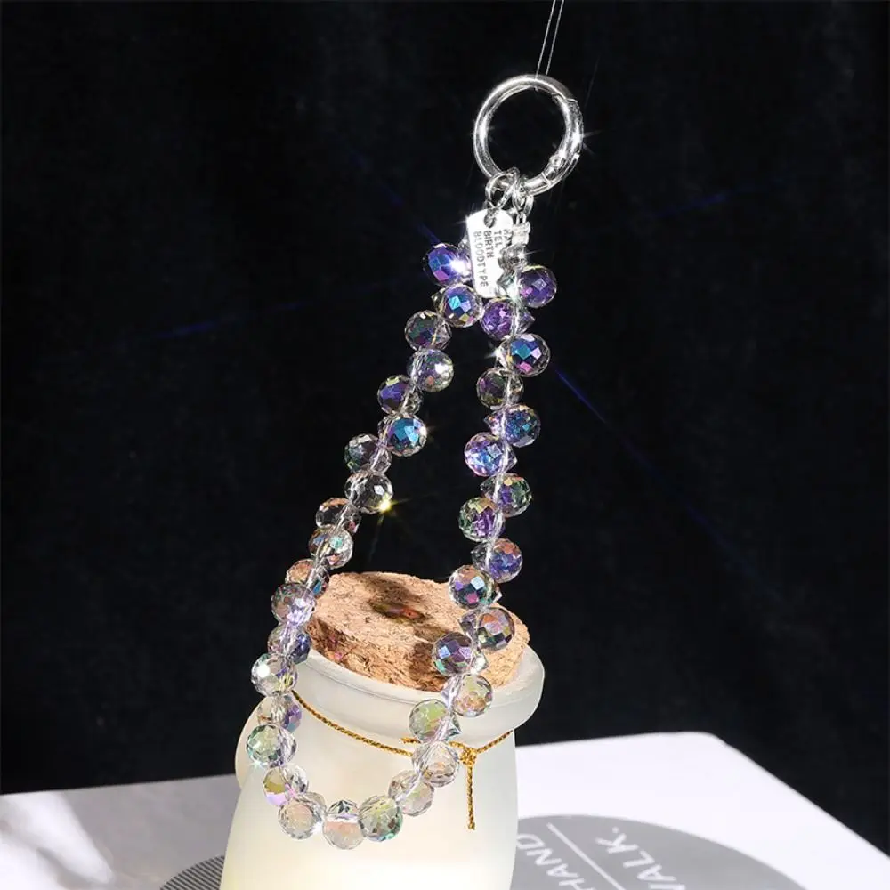Pendentif élégant en perles de cristal scintillantes, porte-clés détachable en perles de cristal colorées, lanière de téléphone transparente pour femmes et filles