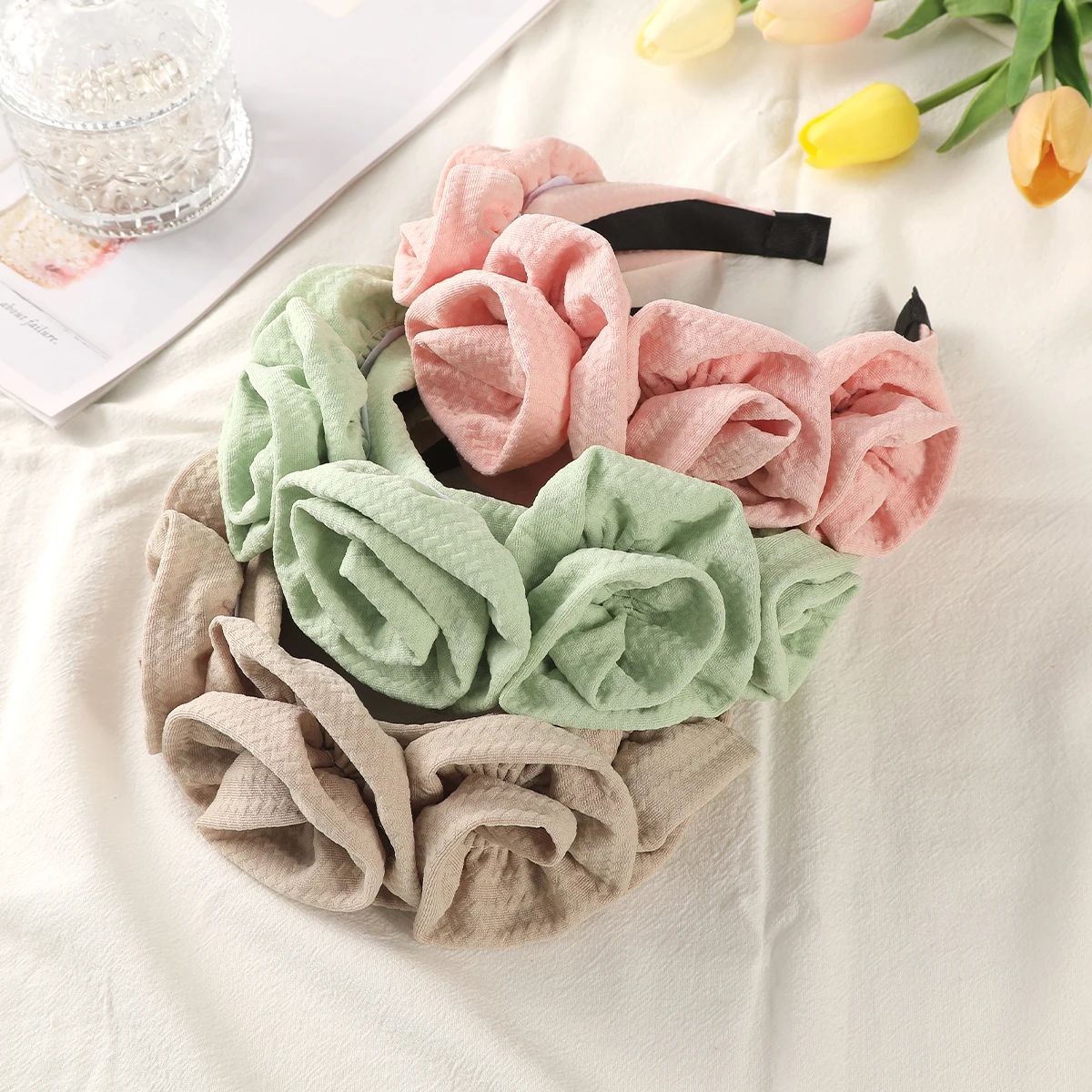 AWAYTR New Handmade Rose Fabric Headband Women\'s Retro Hair Bands Artificial Flower Elegant Hairband Hair Accessories