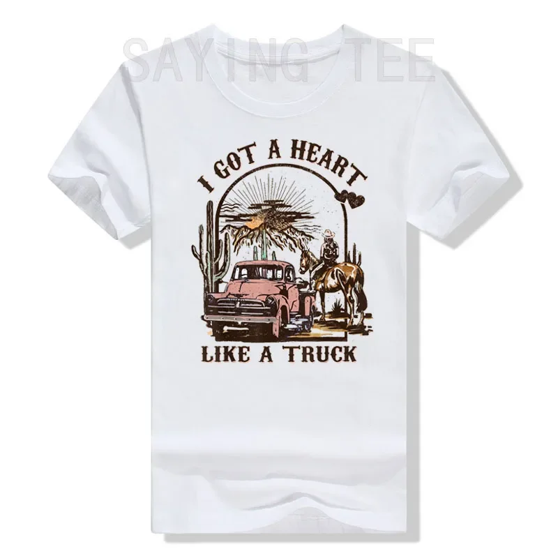 Western Sunset Cowgirl I Got A Heart Like A Truck T-Shirt Cool Country Southern Cowboy Tee Tops Travel Lover Trip Apparel Gifts