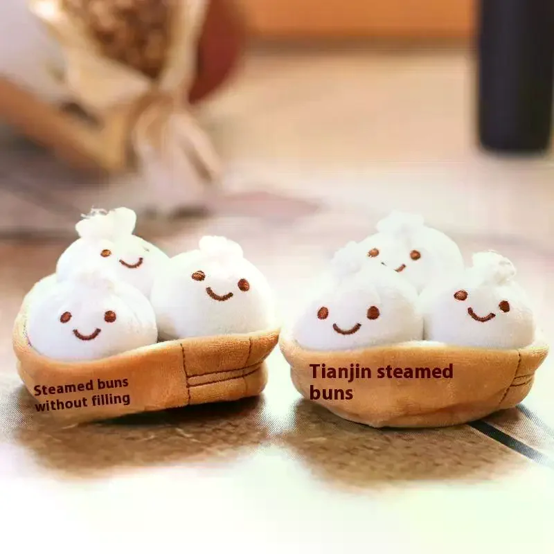 1pc Rc car Simulation Kawaii Soft Little Bun Keychain Fluffy Xiaolongbao Keyring Food Cartoon Plush Pendant Birthday Gift