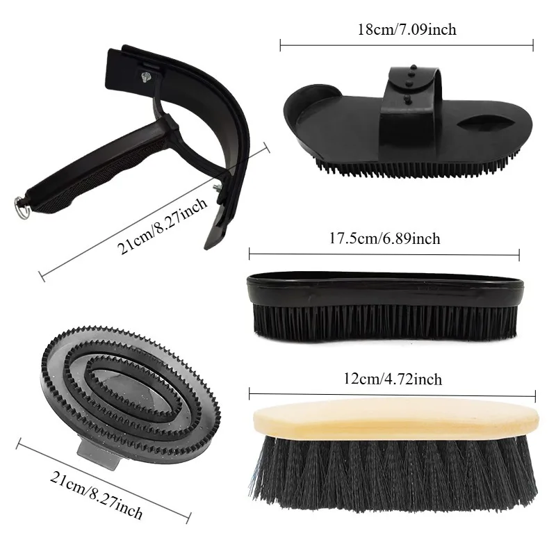 Horse Grooming Kit 5Pcs Horse Cleaning Brush Set Curry Comb Mane Puller Hoof Pick Equestrian Horse Care Tools