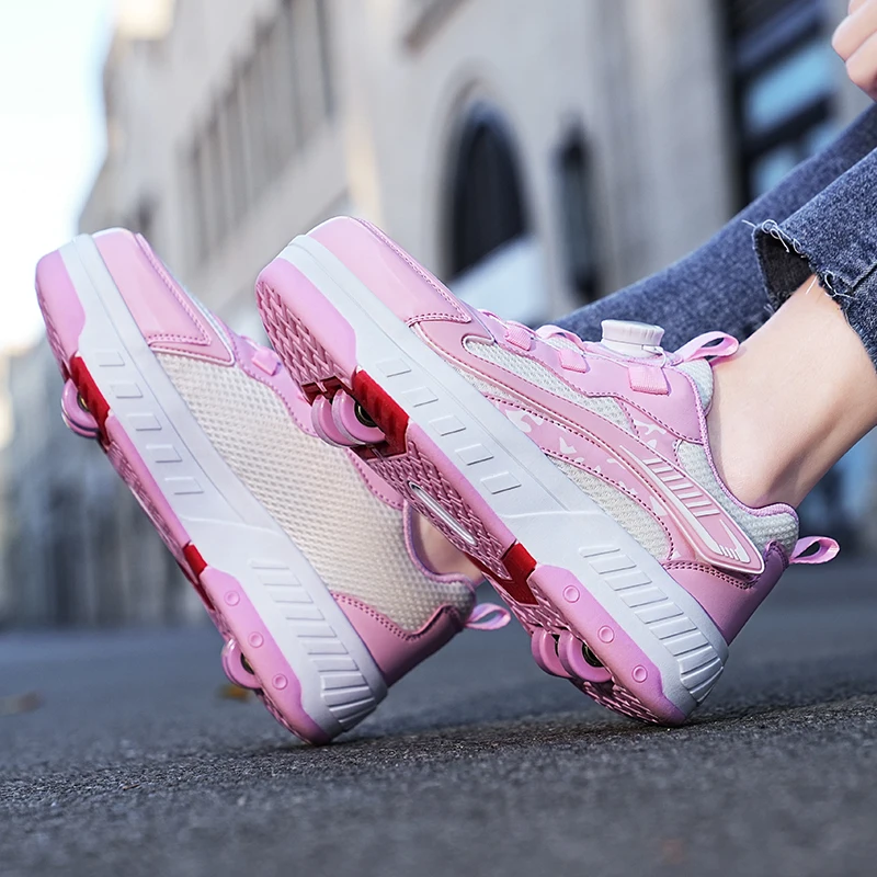 

New mesh breathable walking shoes Girls' roller skates with swivel buckle teenage students' retractable roller skates