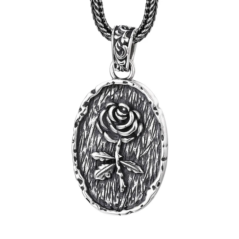 

Овальное ожерелье с подвеской из серебра 925 пробы с цветком розы — античное тайское серебро с окисленной отделкой, модный богемный ювелирный подарок