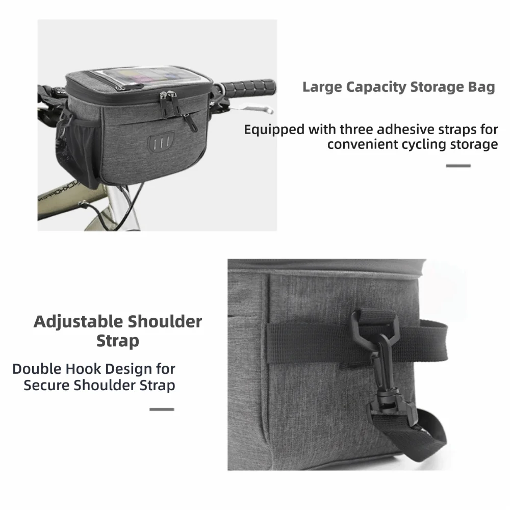 

Durable Large Capacity Bike Bag Touch Screen with Detachable Strap Bike Front Bag Bike Frame Bag Storage for Tools