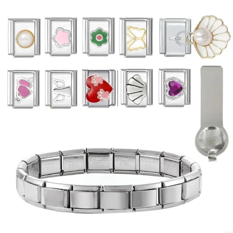 

Elegant Sturdy Stainless Steel Italian Charm Bracelet Set Gold and Silver Modular Jewelry Accessory for Men and Women