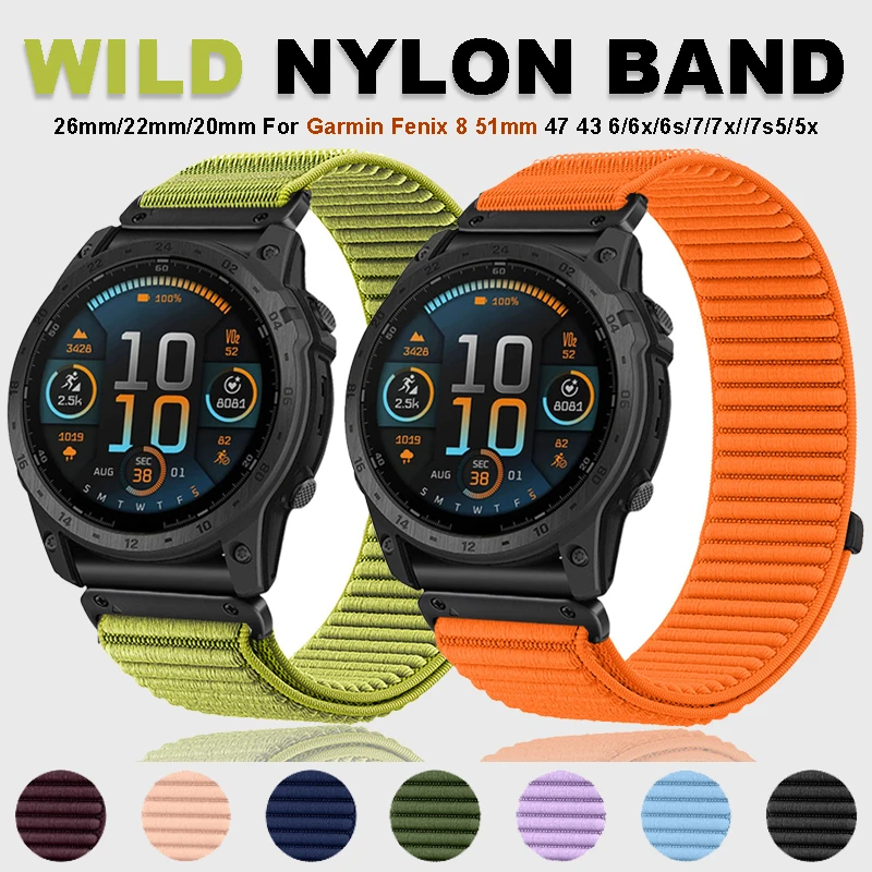 

26/22/20mm Nylon Strap For Garmin Fenix 8 51mm 47 43 6/6x/6s/7/7x//7s5/5x Sport Loop Bracelet Watch Band Accessories Replacement