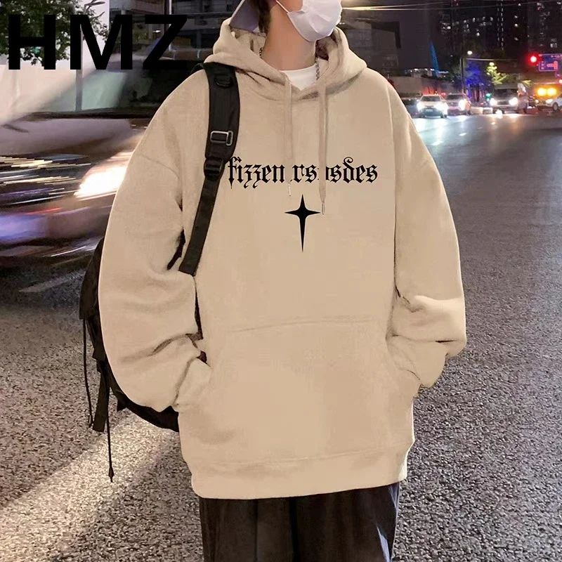 HMZ American High Street Hip Hop Hoodies  Trend Men Vintage Personality Letter Print Hooded Couple Casual Y2K Harajuku Hoody Men