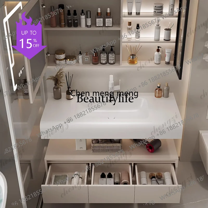 03A Bathroom Furniture Skin Sensor Bathroom Vanity Cabinet With Sink And Mirror Integrated Arc Washing Table Combination To Wash