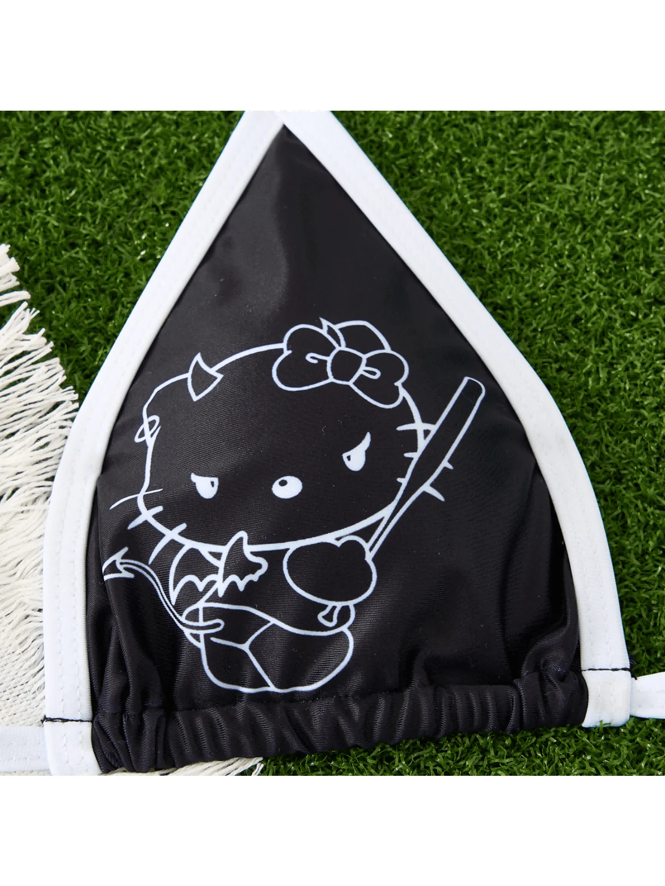 Cute Hello Kitty Print Bikini Set, Black White Contrast Halter Tie Side Swimsuit, Y2K Aesthetic Cartoon Cat Beachwear for Girls - Image 3