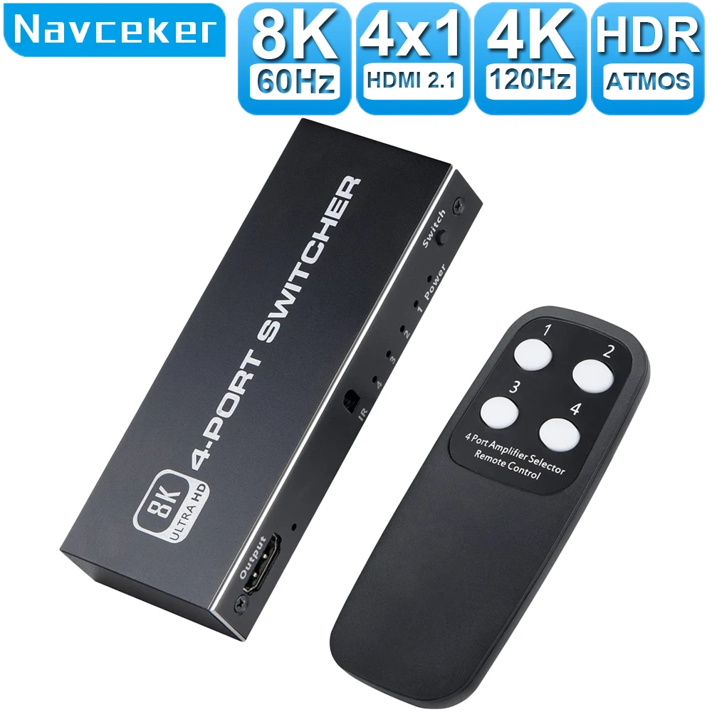 

2024 Switcher HDMI 2.1-compatible 4K 120Hz 4 in 1 out 2 in 1 out 8K 60Hz Switch Splitter adapter IR Remote For PS5 PS4 Projector