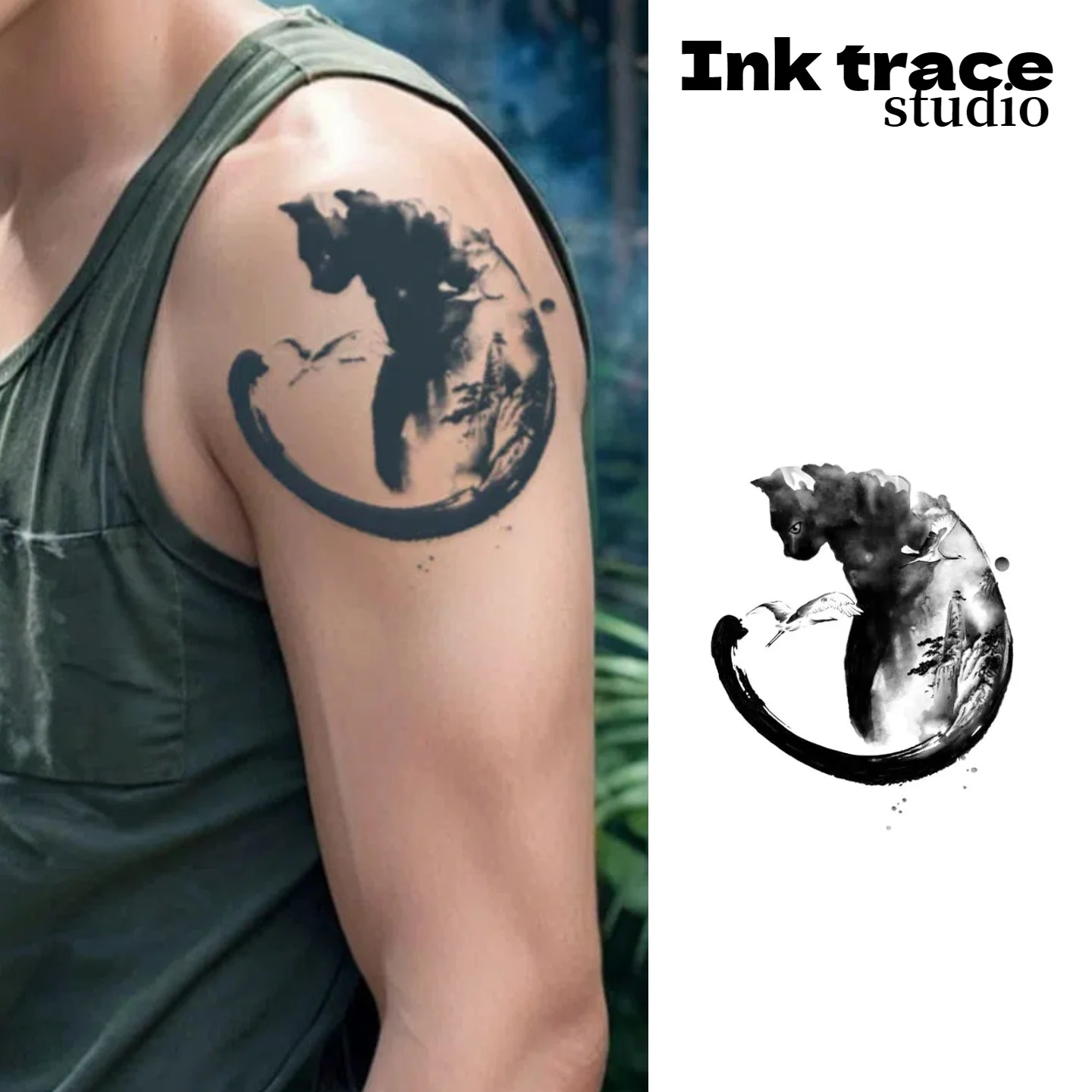 

Water-Based Ink Cat Pattern Tattoo Stickers Waterproof Long-Lasting for Men And Women Suitable for Clavicle And Arm