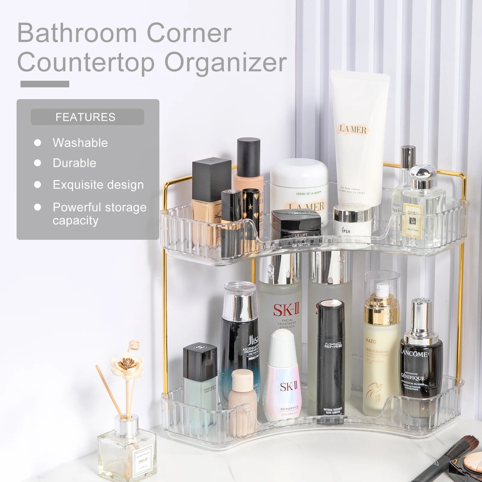 Bathroom Corner Storage Organizer Shelf Home Makeup Skincare Shampoo Lipstick Tabletop Holder Cosmetic Desk Kitchen Rack