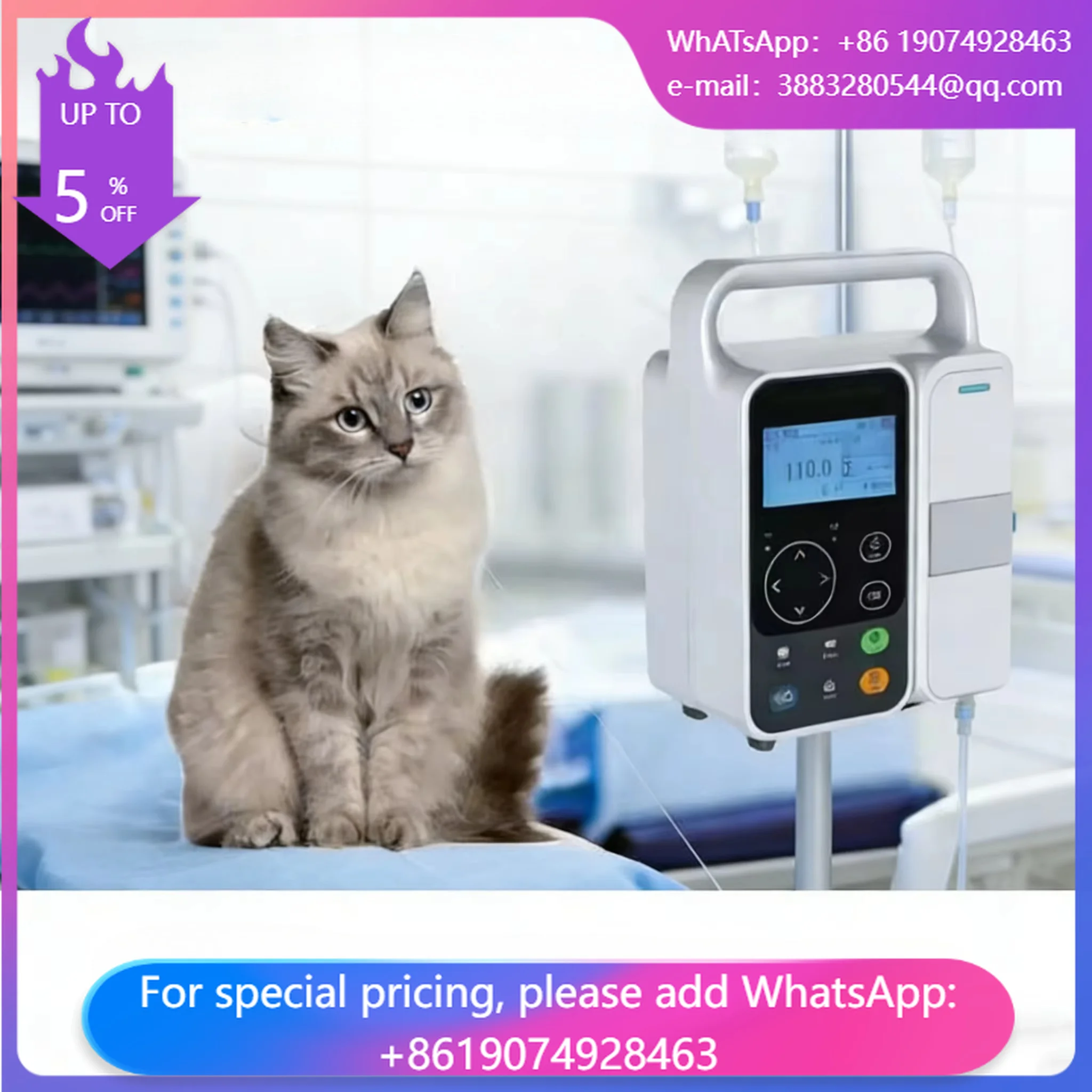Hot Selling Portable Veterinary Infusion Pump With IPX1 Protection For Animals Medical
