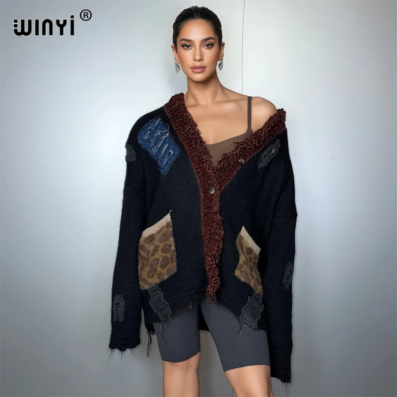 

WINYI Сделать старые дырки и вязаный зимний кардиган, женское кимоно, праздничное платье, леопардовое, Абая, Дубай, роскошные зимние наряды для женщин, пальто