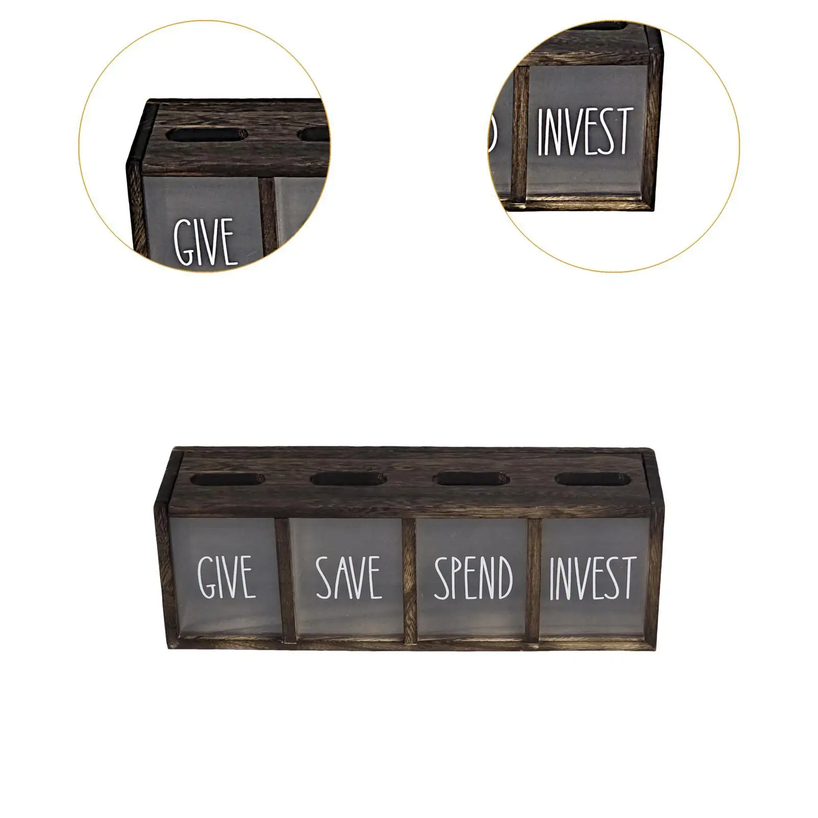 Visualized Money Saving Box Wooden Piggy Bank Four Compartments Coin Storage Organizer for Children Nursery Use