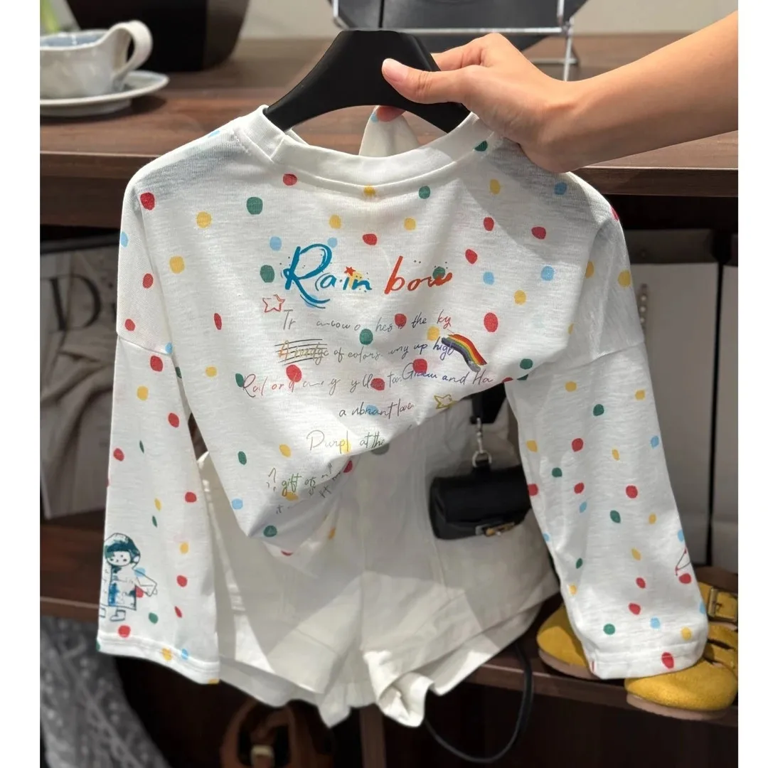 

Girls' Summer Set New Children's Colored Dot Sunscreen Coat Stylish Two Piece Set of Shorts for Girls
