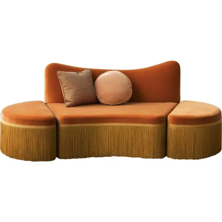 &Deluxe Wave Orange 3-piece Segmented Sofa Hand Tufted Sheepskin Living Room Club Sofa