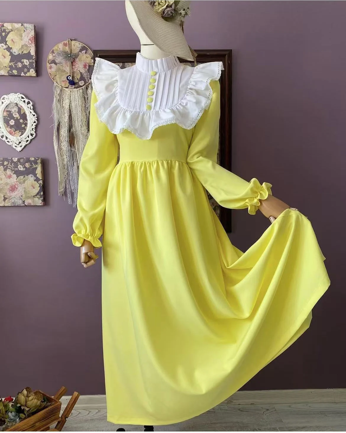 Baby Girl Women Summer White Yellow Vintage Spanish Princess Dress for Party Holiday Eid Casual Photograhy